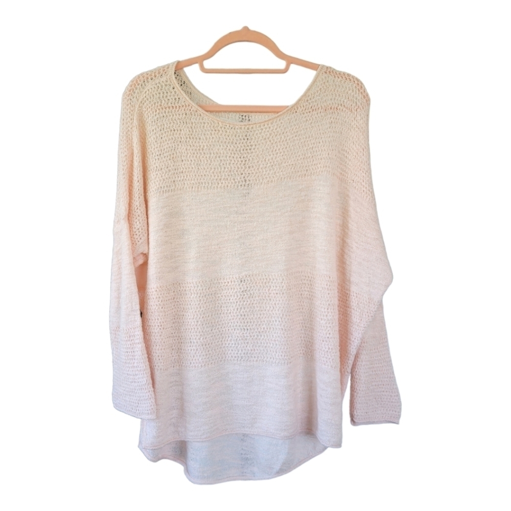 Lou & Grey Blush Pink Open Knit Oversized Batwing Coastal Grandma Sweater Size S